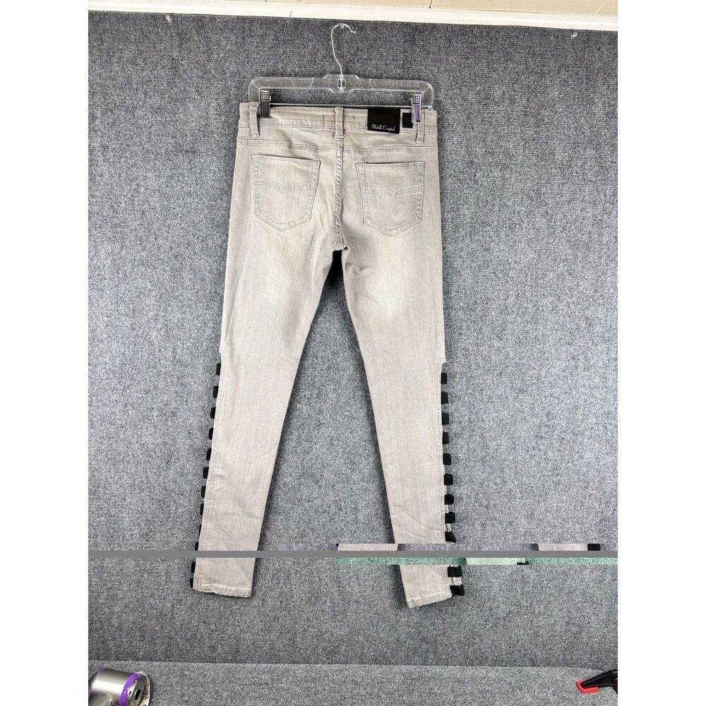 Black Crystal Size 7 Jeans Gray Black Ribbon Tabs Skinny Leg NWT Y2K - Picture 2 of 10